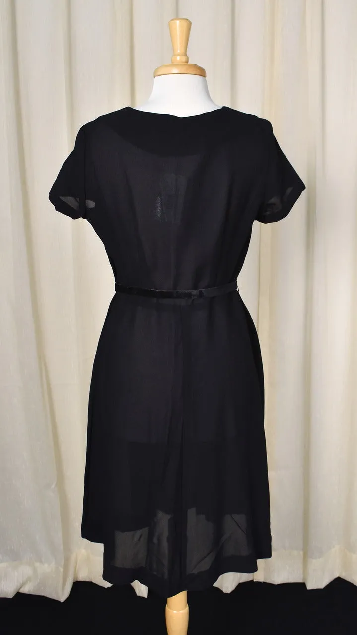 1950s Vintage Rhinestone Bow Black Dress