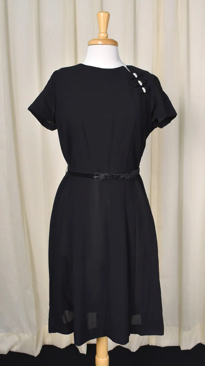 1950s Vintage Rhinestone Bow Black Dress