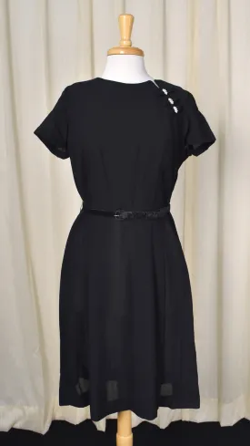 1950s Vintage Rhinestone Bow Black Dress