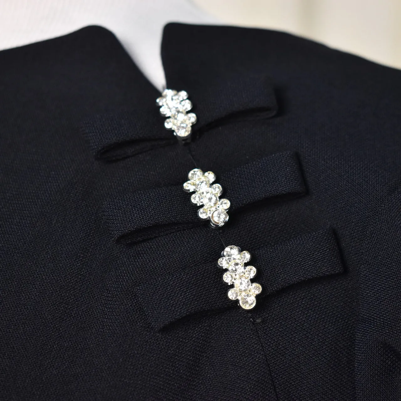 1950s Vintage Rhinestone Bow Black Dress