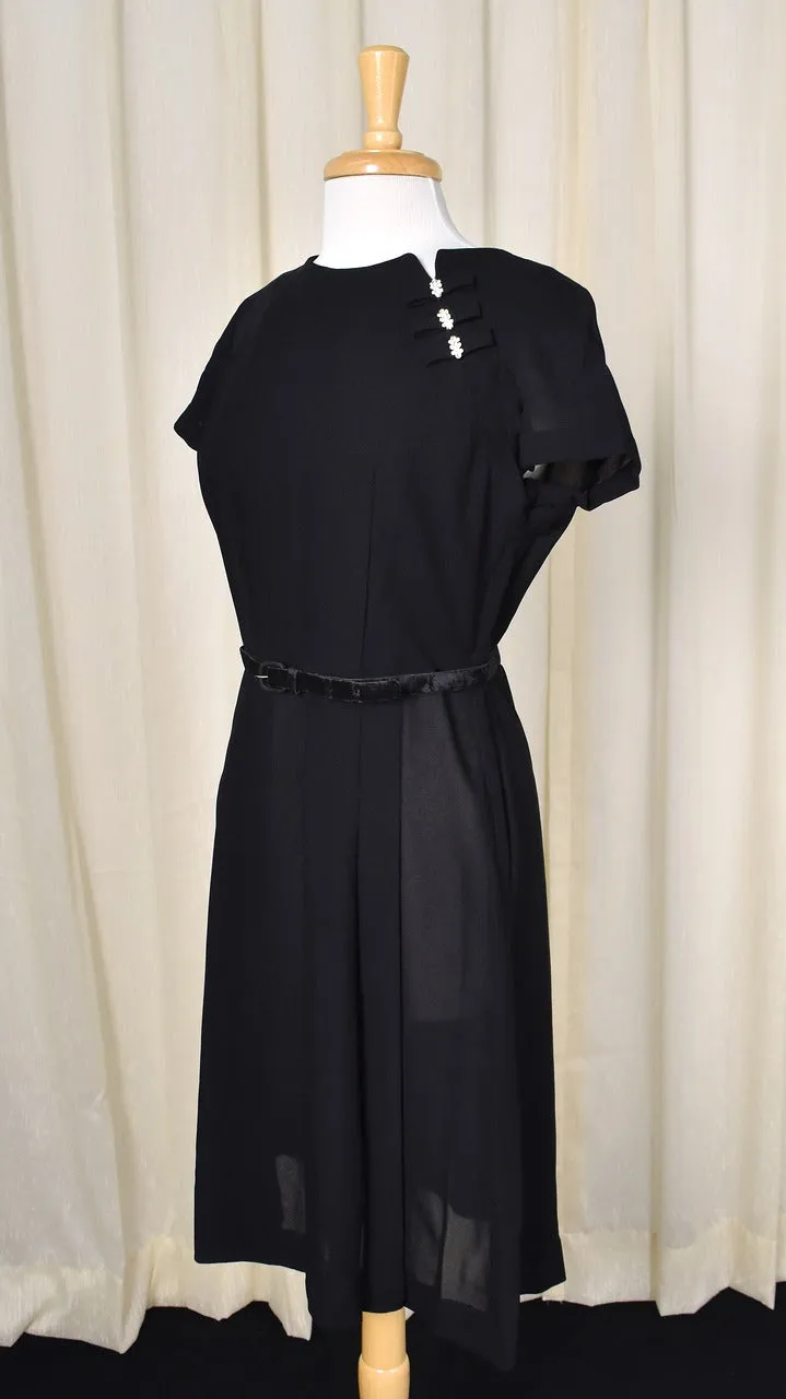 1950s Vintage Rhinestone Bow Black Dress