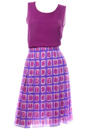 2001 Chanel Raspberry Pink & Purple Print Silk Skirt and Top