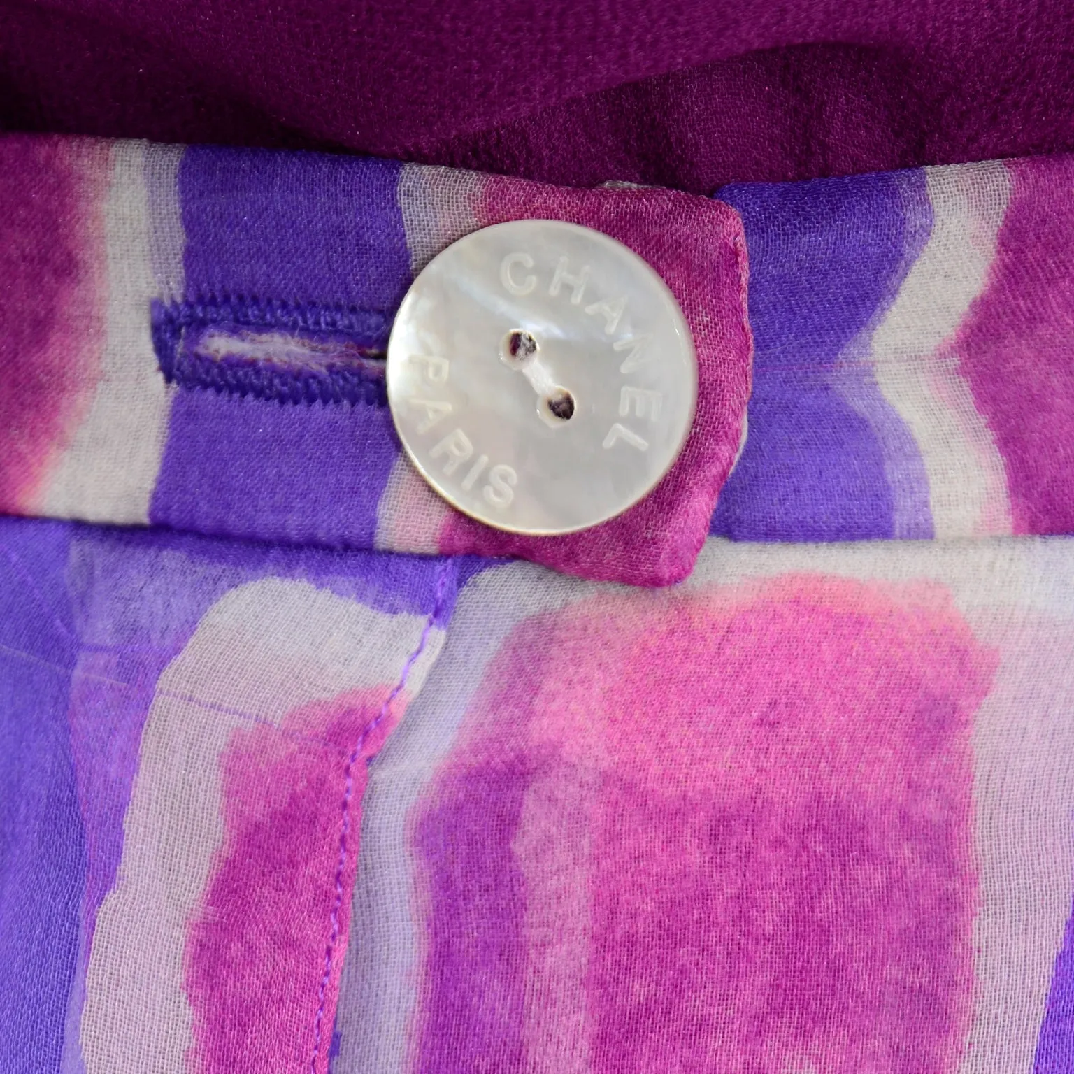 2001 Chanel Raspberry Pink & Purple Print Silk Skirt and Top