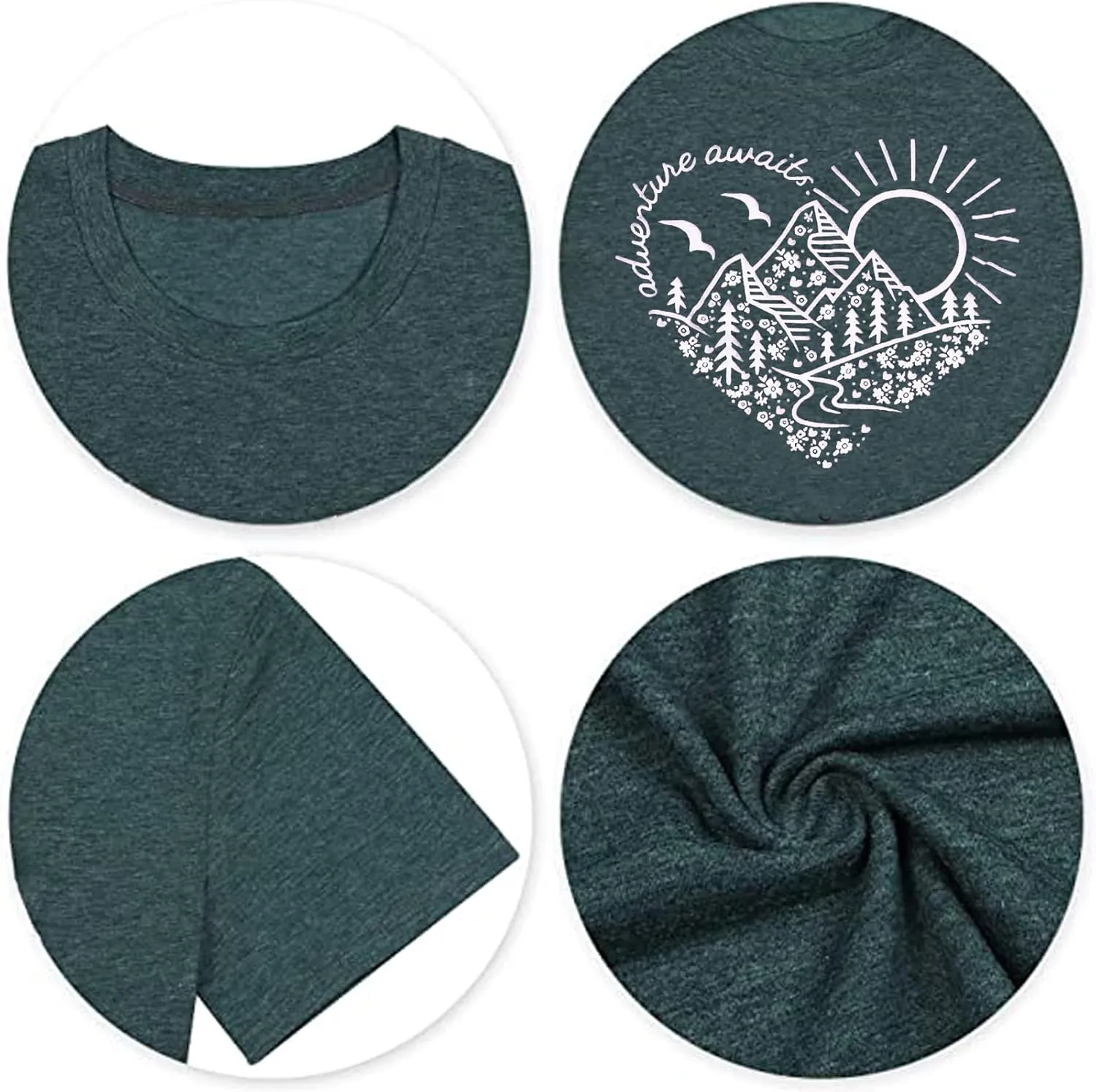 Adventure Awaits T-Shirt Women Outdoor Graphic Tee Shirt Nature Hiking Camping Tee Shirts Travel Shirt