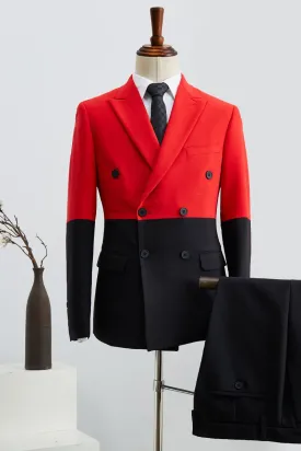 Amazing Black And Red Peaked Lapel Double Breasted Prom Suit