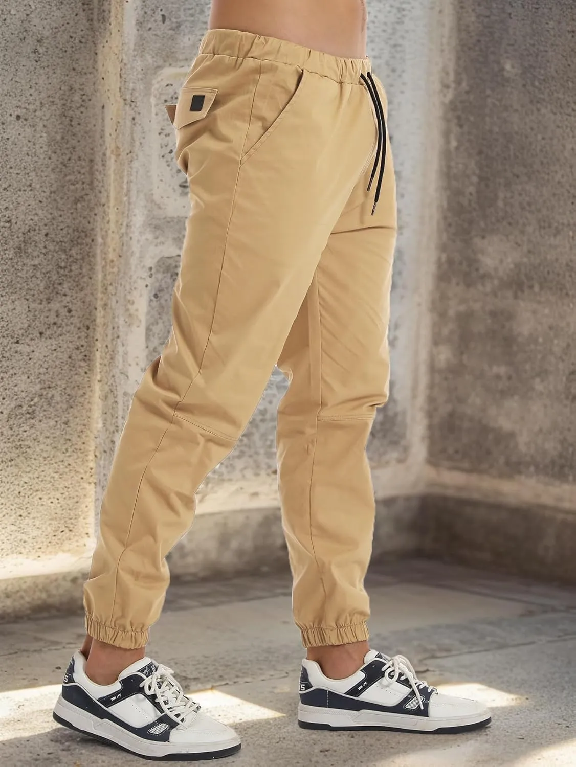 AUTIWITUA Men's Casual Jogger Pants Lightweight Cotton Drawstring Cargo Pants Outdoor Hiking Twill Track Tapered Pants