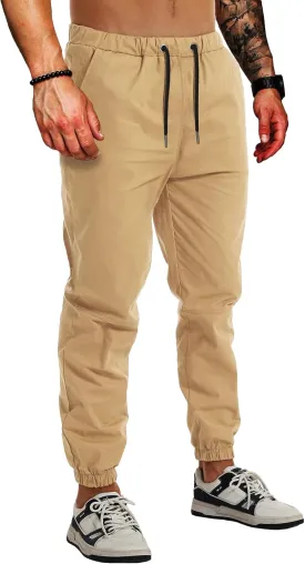 AUTIWITUA Men's Casual Jogger Pants Lightweight Cotton Drawstring Cargo Pants Outdoor Hiking Twill Track Tapered Pants