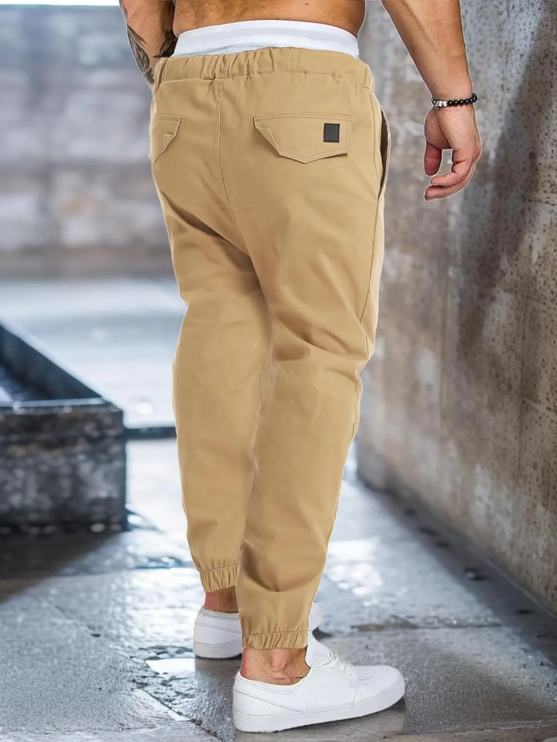 AUTIWITUA Men's Casual Jogger Pants Lightweight Cotton Drawstring Cargo Pants Outdoor Hiking Twill Track Tapered Pants