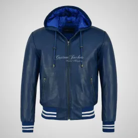 BASEBALL Hooded Leather Bomber Jacket for Mens Soft Leather