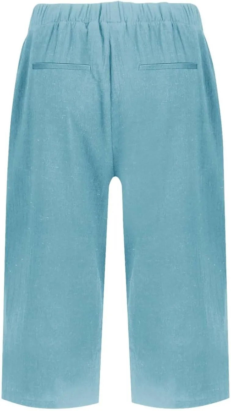 Bermuda Shorts for Women Knee Length Casual Summer Linen Capri Pants Lightweight Beach Vacation Pant with Pockets