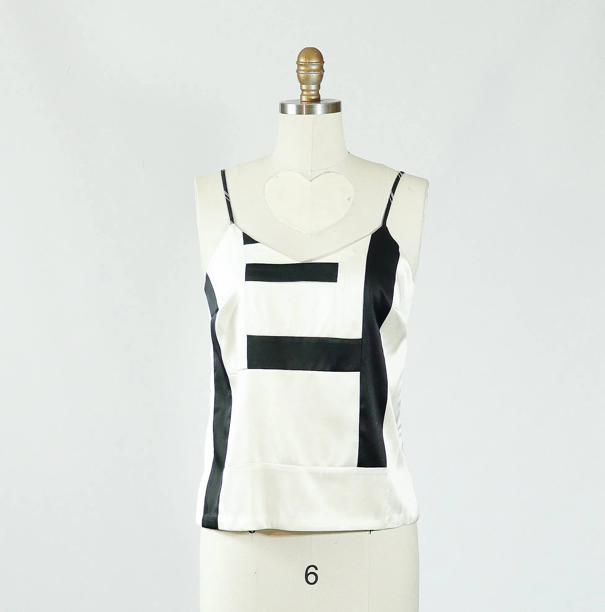 Black and White Patchwork Stretch Silk Camisole