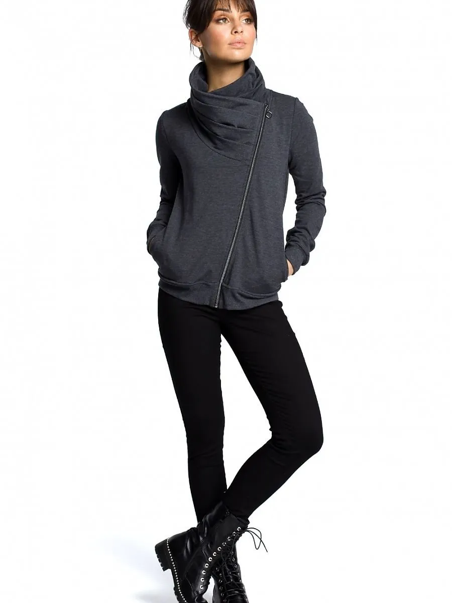 Blk High Collar DG Zipper Sweatshirt