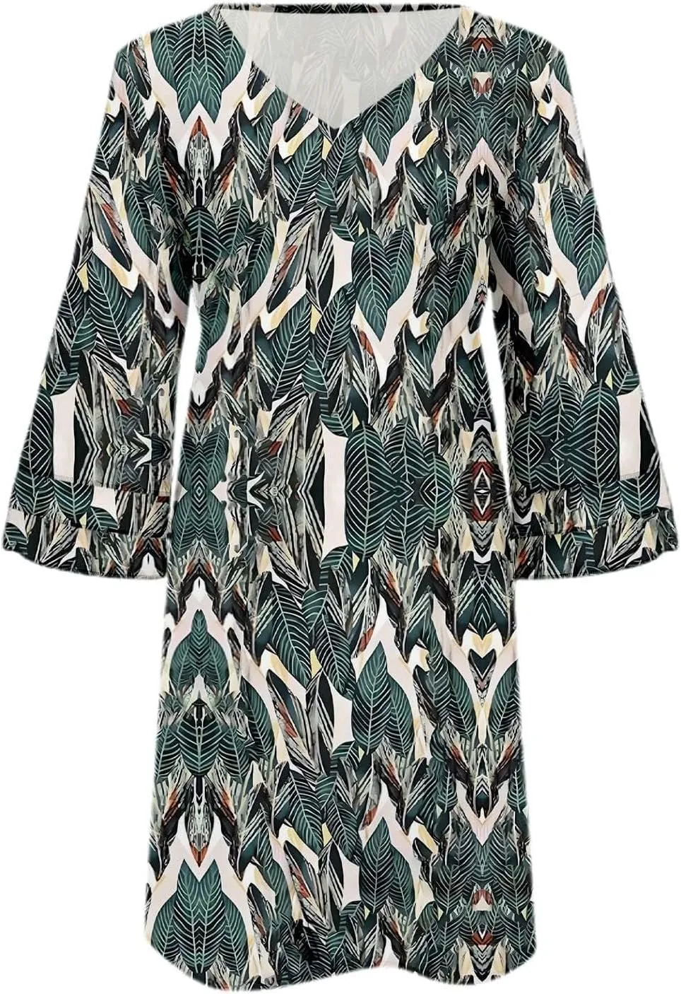 Boho Floral Mini Dress for Women | V Neck 3/4 Bell Sleeve Summer Dress, Flowy Loose Beach Dresses with Casual Chic Style