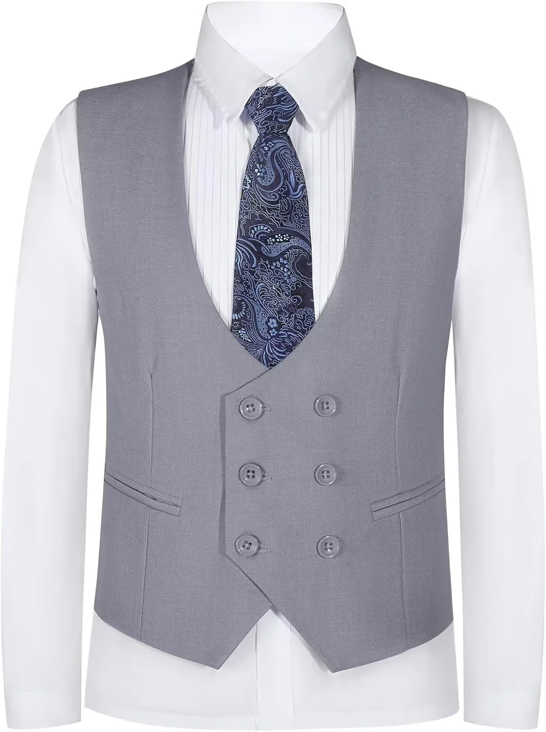 Boys Vest Double Breasted Suit Vest for Boy Formal Casual Western Wedding Waistcoat and Tie