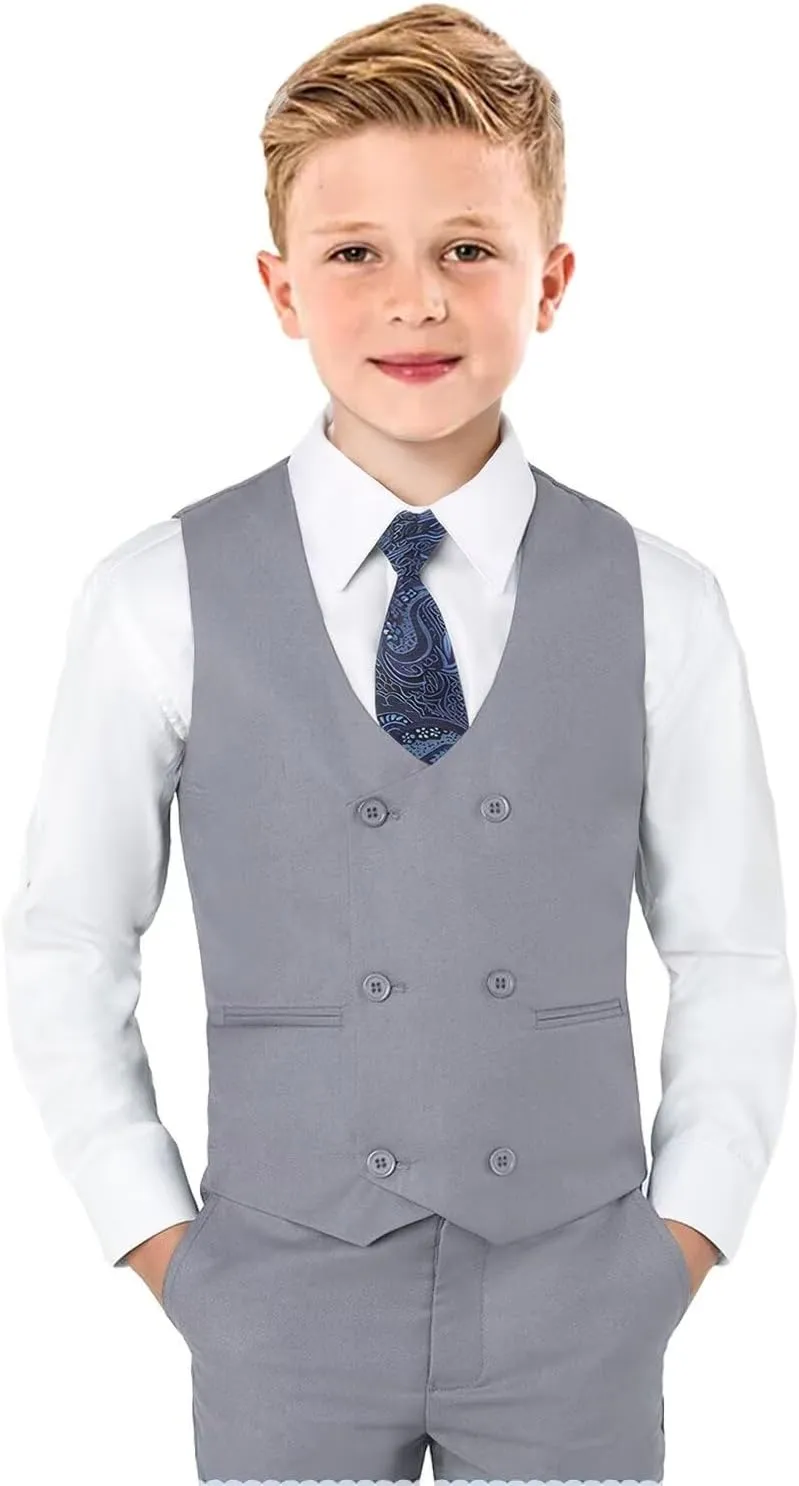 Boys Vest Double Breasted Suit Vest for Boy Formal Casual Western Wedding Waistcoat and Tie