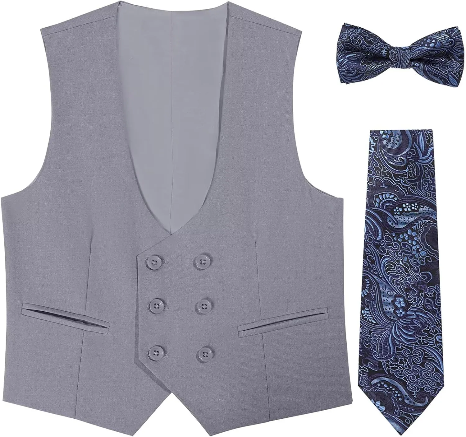 Boys Vest Double Breasted Suit Vest for Boy Formal Casual Western Wedding Waistcoat and Tie