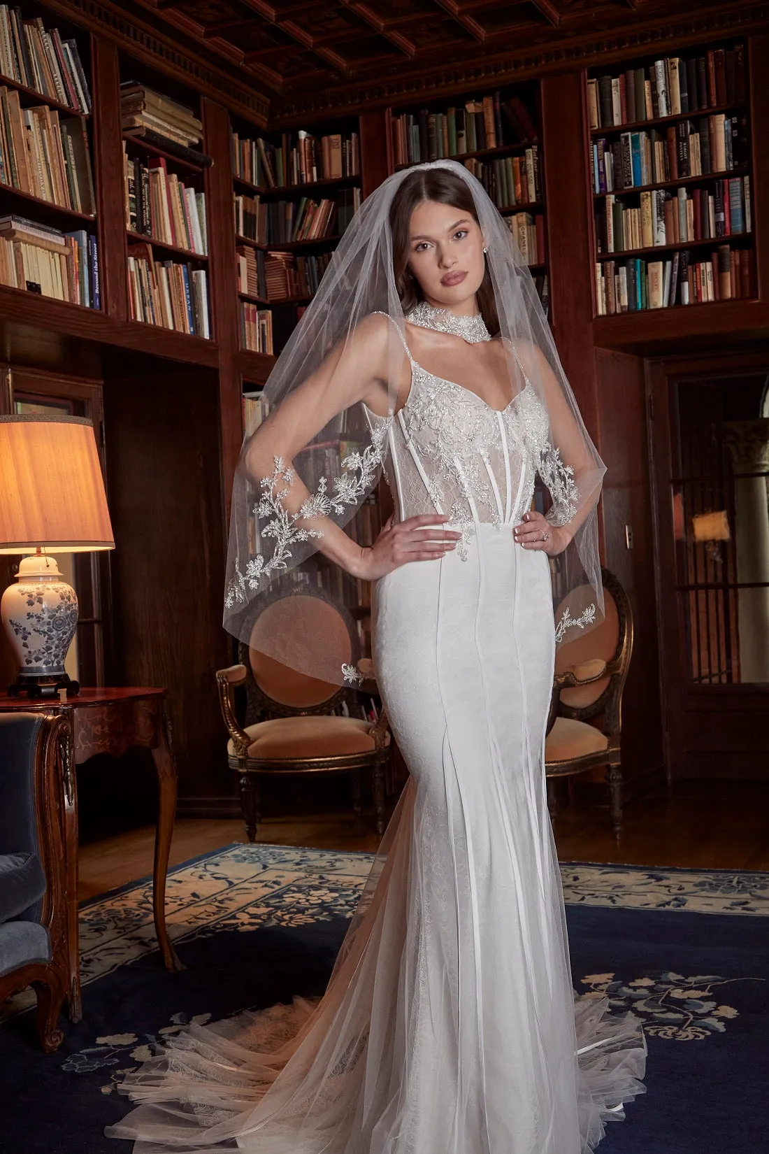 Casablanca Bridal 2542 Chanel Fit And Flare Sheer Corset Crystal Embellished Sweetheart Neckline Spaghetti Strap Wedding Gown