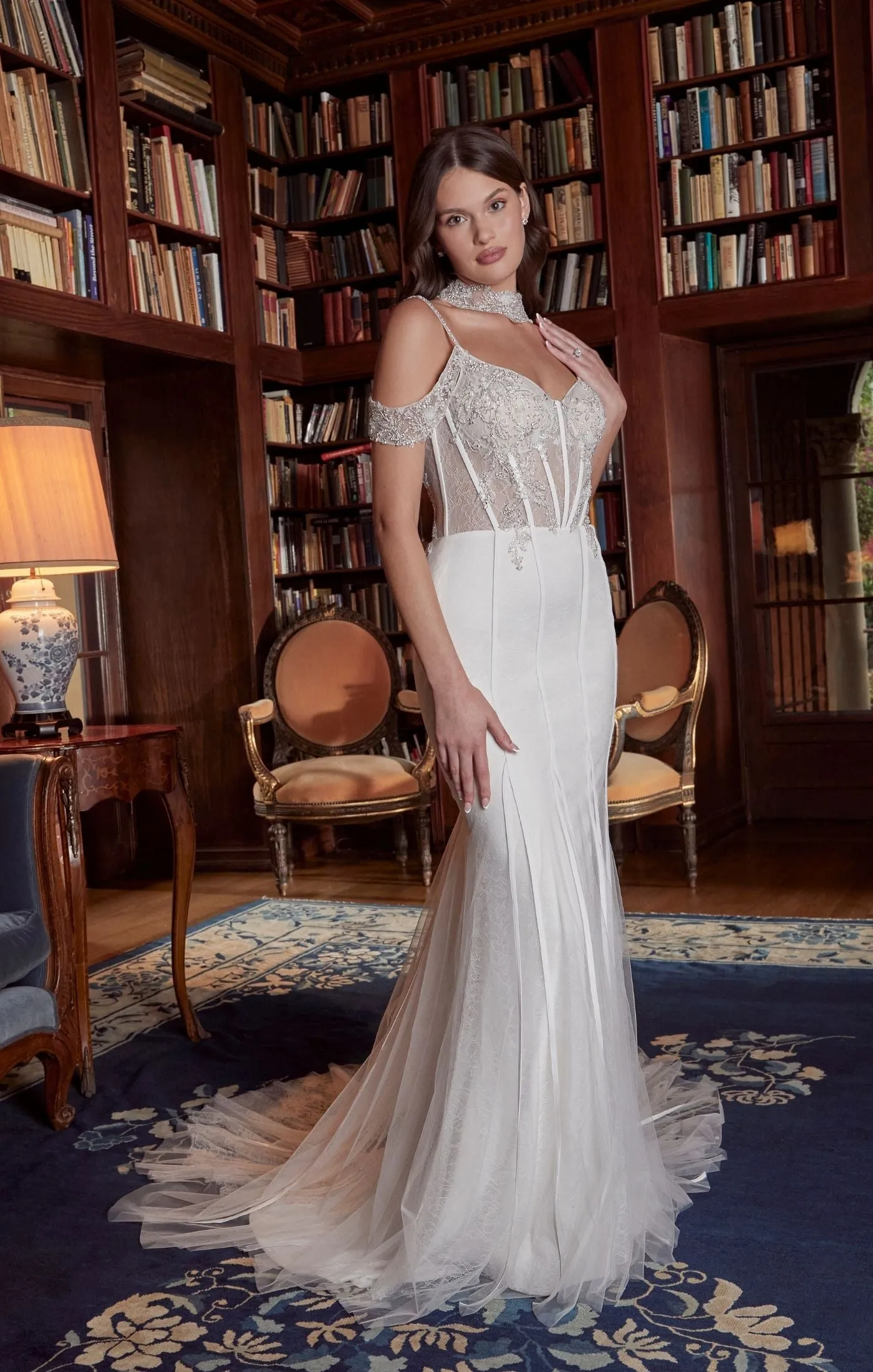 Casablanca Bridal 2542 Chanel Fit And Flare Sheer Corset Crystal Embellished Sweetheart Neckline Spaghetti Strap Wedding Gown
