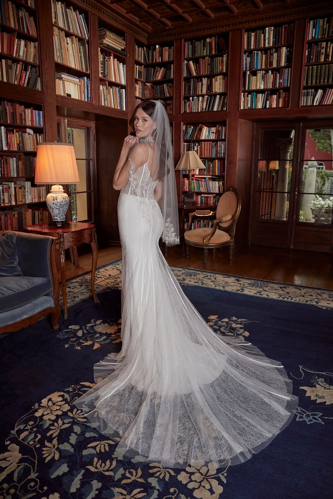Casablanca Bridal 2542 Chanel Fit And Flare Sheer Corset Crystal Embellished Sweetheart Neckline Spaghetti Strap Wedding Gown