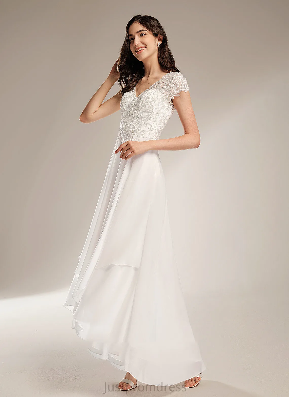 Chanel Asymmetrical Lace With Dress Wedding Wedding Dresses A-Line V-neck