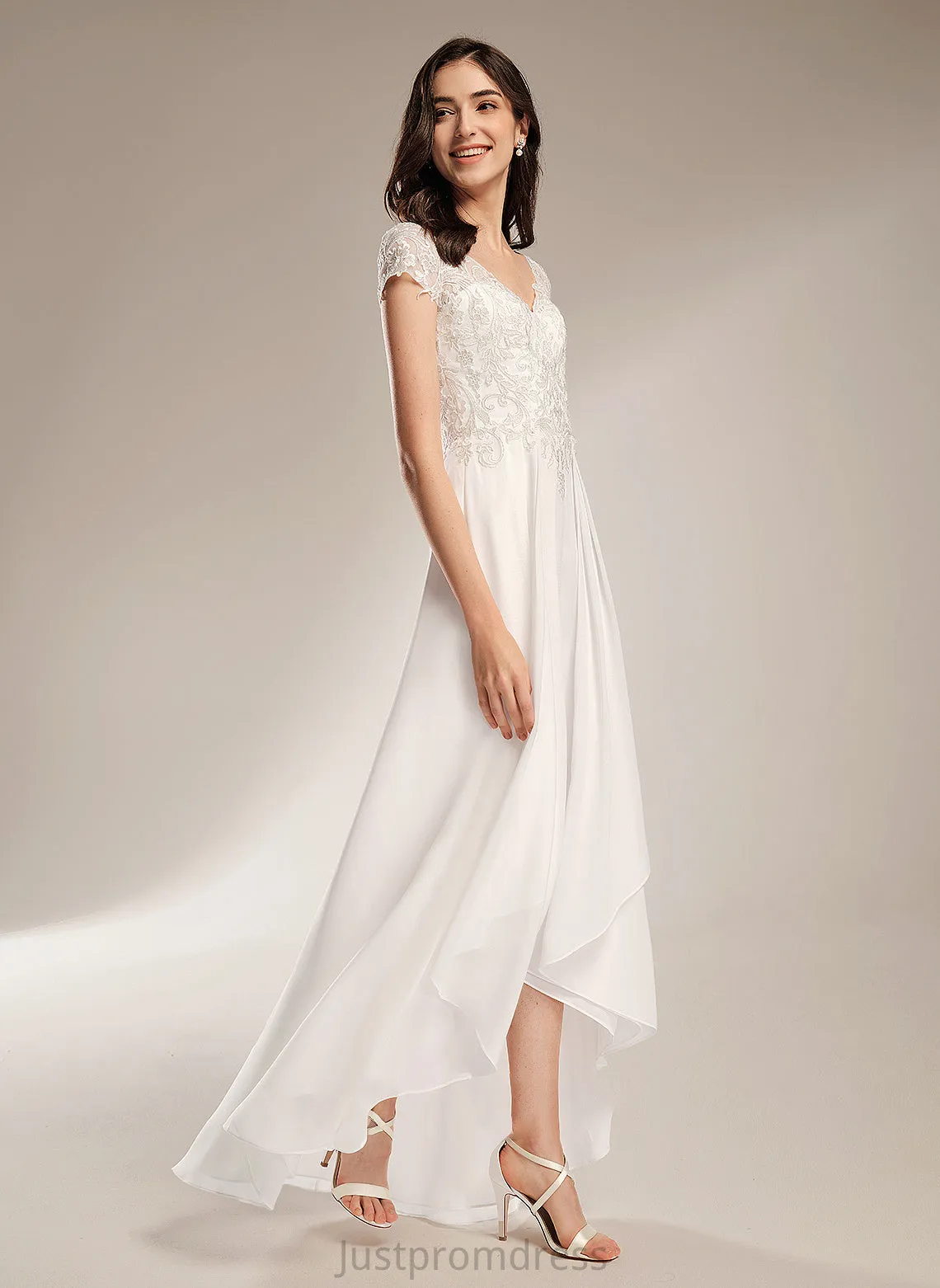 Chanel Asymmetrical Lace With Dress Wedding Wedding Dresses A-Line V-neck