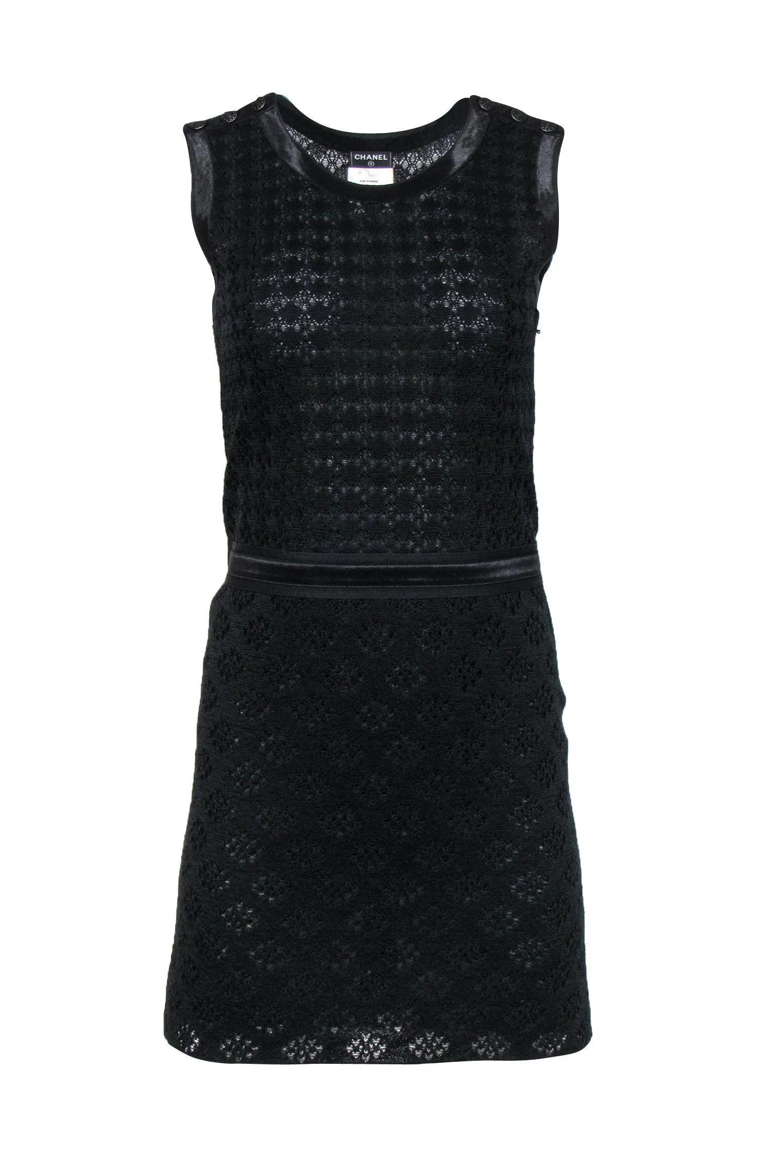 Chanel - Black Silk Patterned Knit Dress w/ Satin Trim Sz 4