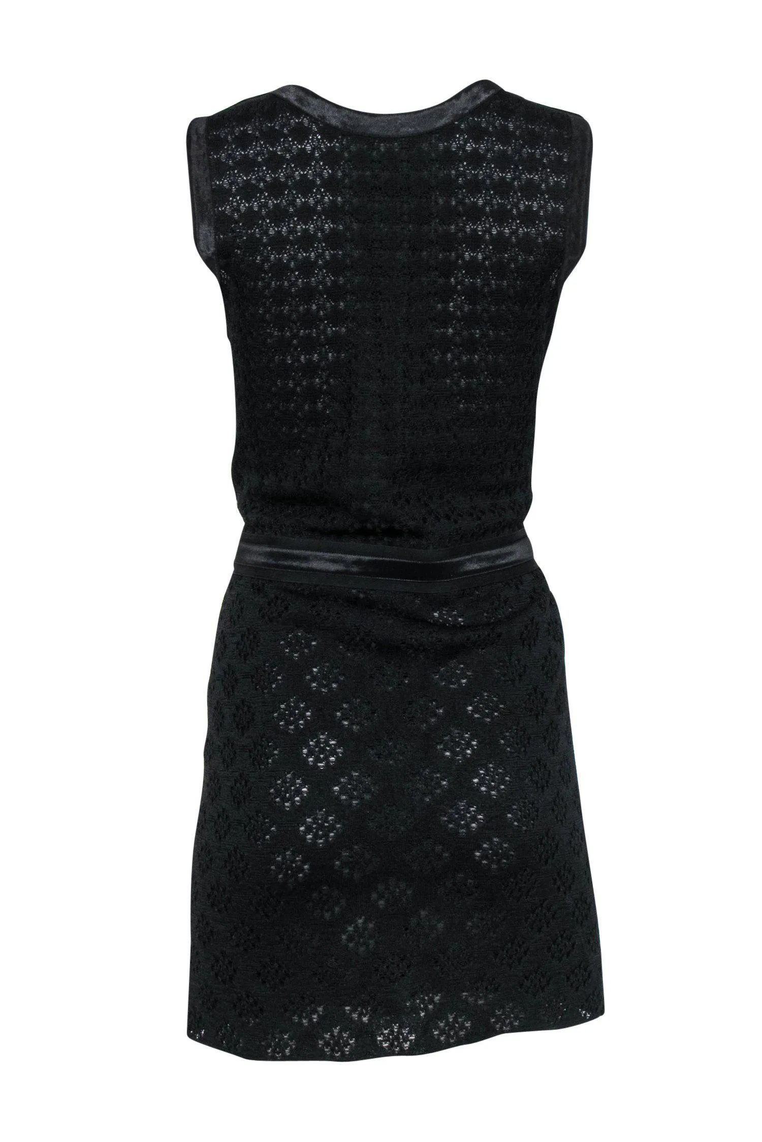 Chanel - Black Silk Patterned Knit Dress w/ Satin Trim Sz 4