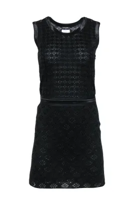 Chanel - Black Silk Patterned Knit Dress w/ Satin Trim Sz 4
