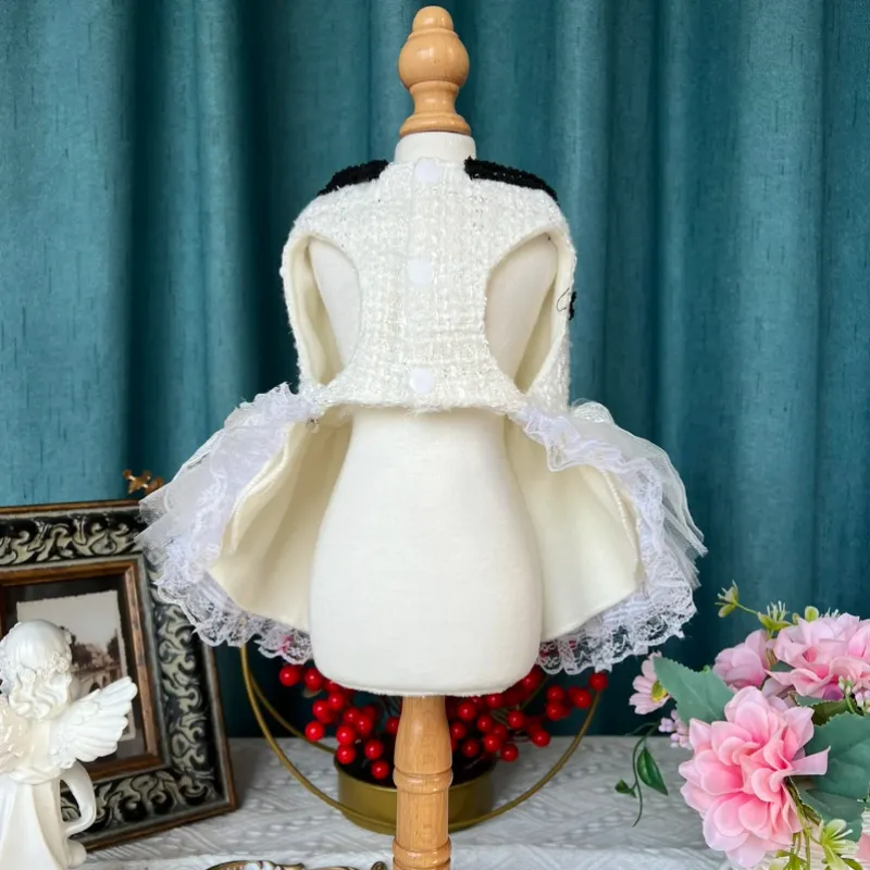 Classic Chanel-Inspired Black-on-White Dog Party Dress