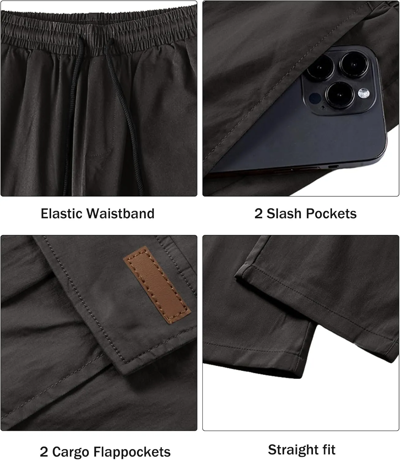 Comdecevis Men's Casual Cargo Pants Workout Joggers Stretch Sweatpants Hiking Drawstring Tactical Pants with Multi Pockets