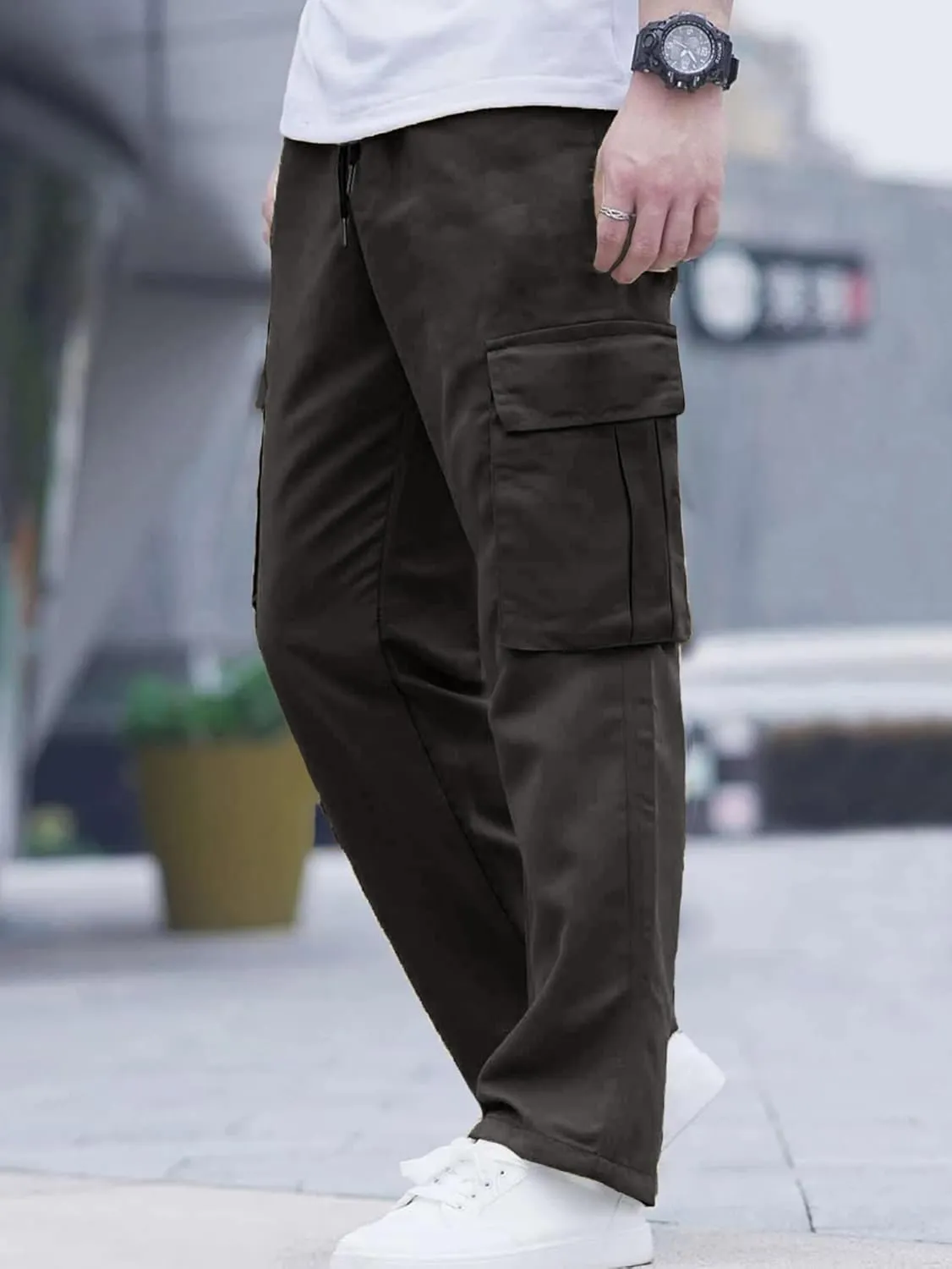 Comdecevis Men's Casual Cargo Pants Workout Joggers Stretch Sweatpants Hiking Drawstring Tactical Pants with Multi Pockets