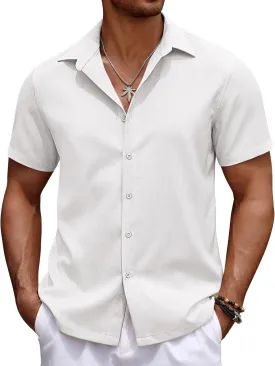 COOFANDY Mens Casual Summer Beach Shirt Button Down Short Sleeve Shirts Vacation Shirt Cotton Linen Shirts