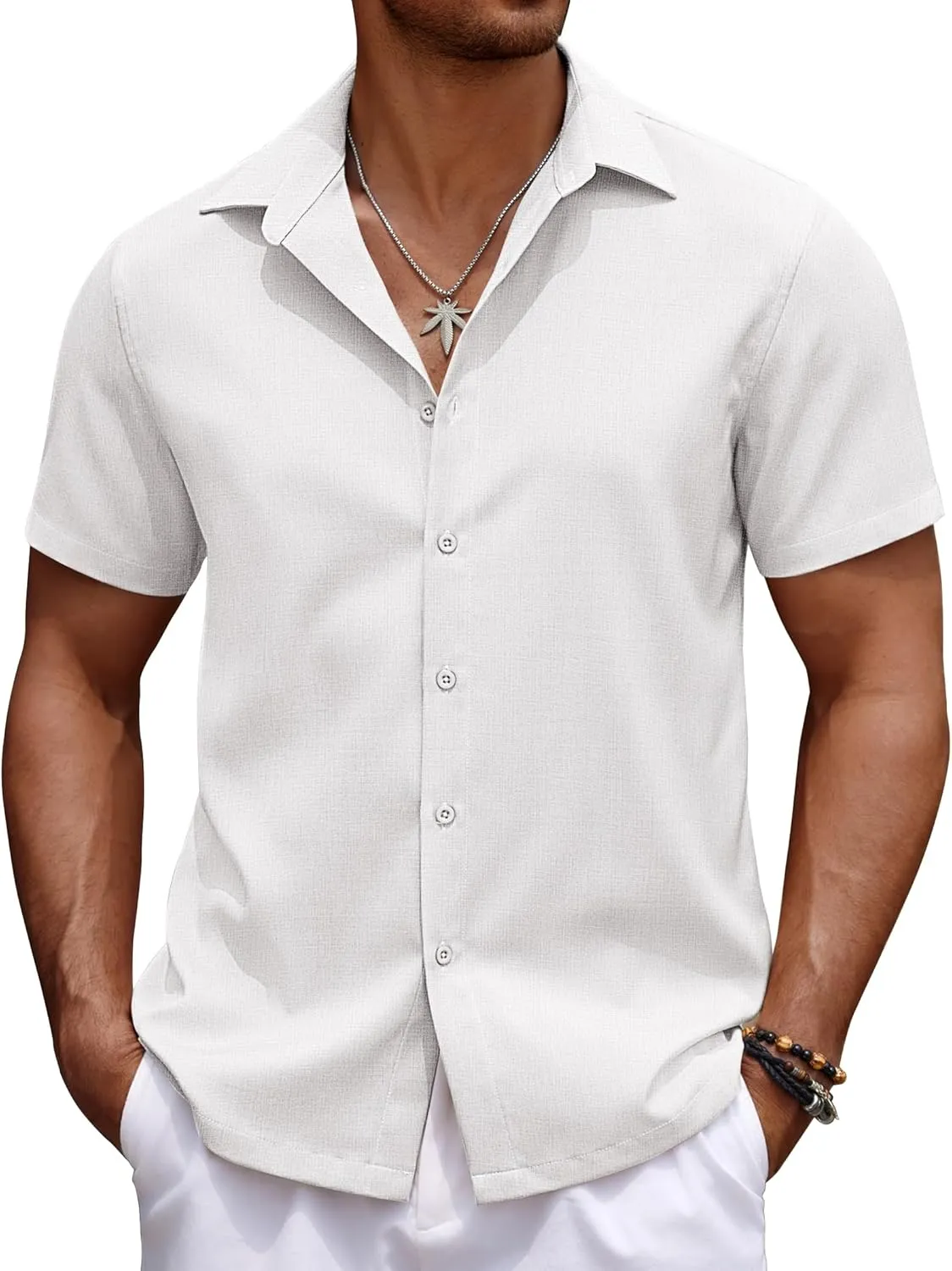 COOFANDY Mens Casual Summer Beach Shirt Button Down Short Sleeve Shirts Vacation Shirt Cotton Linen Shirts