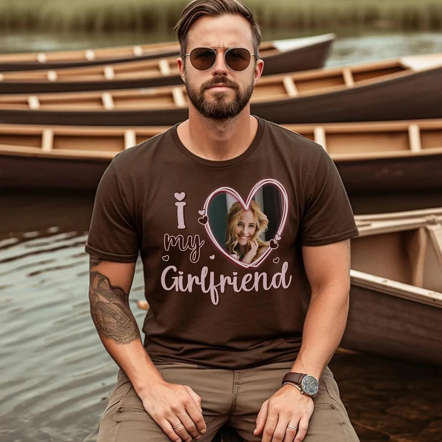 Custom Photo Bootleg Rap Shirt with Girlfriend's Face for Boyfriend - Vintage Graphic Shirt for Men