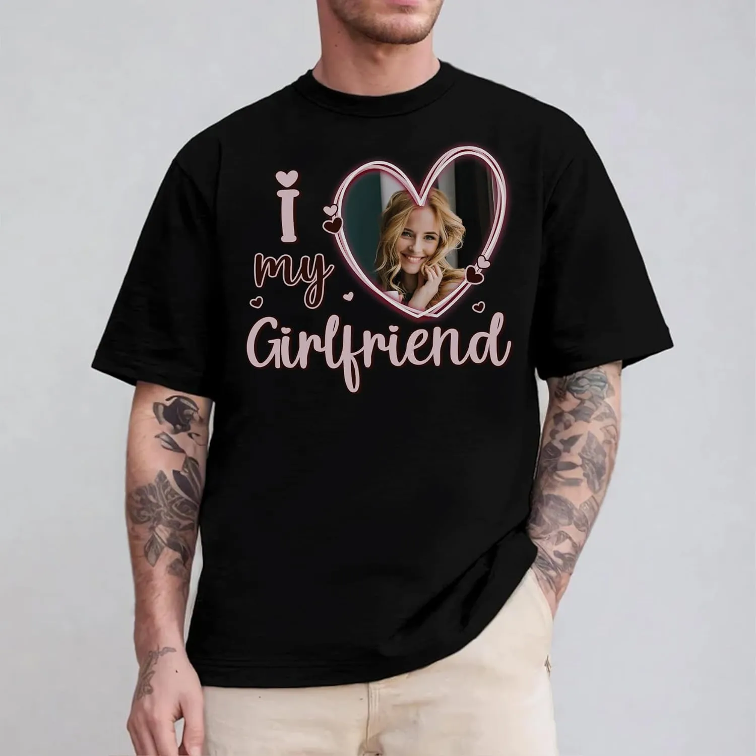 Custom Photo Bootleg Rap Shirt with Girlfriend's Face for Boyfriend - Vintage Graphic Shirt for Men