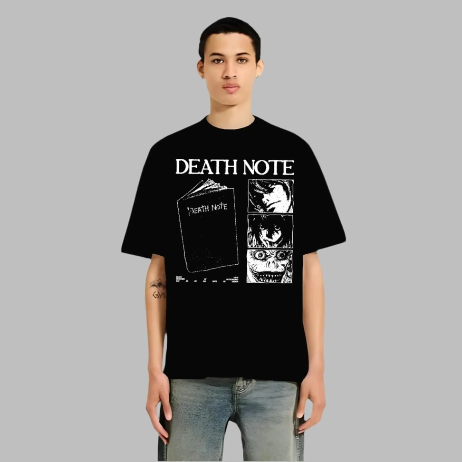Death Note Character Panels, Light and Ryuk T-Shirt, Unisex Vintage Y2K Oversized Anime Graphic T-Shirt, Retro Aesthetic