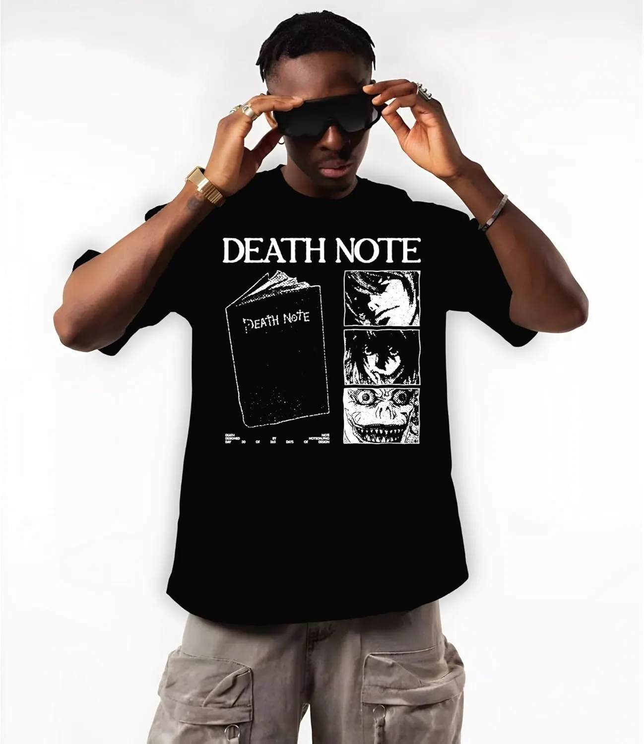 Death Note Character Panels, Light and Ryuk T-Shirt, Unisex Vintage Y2K Oversized Anime Graphic T-Shirt, Retro Aesthetic