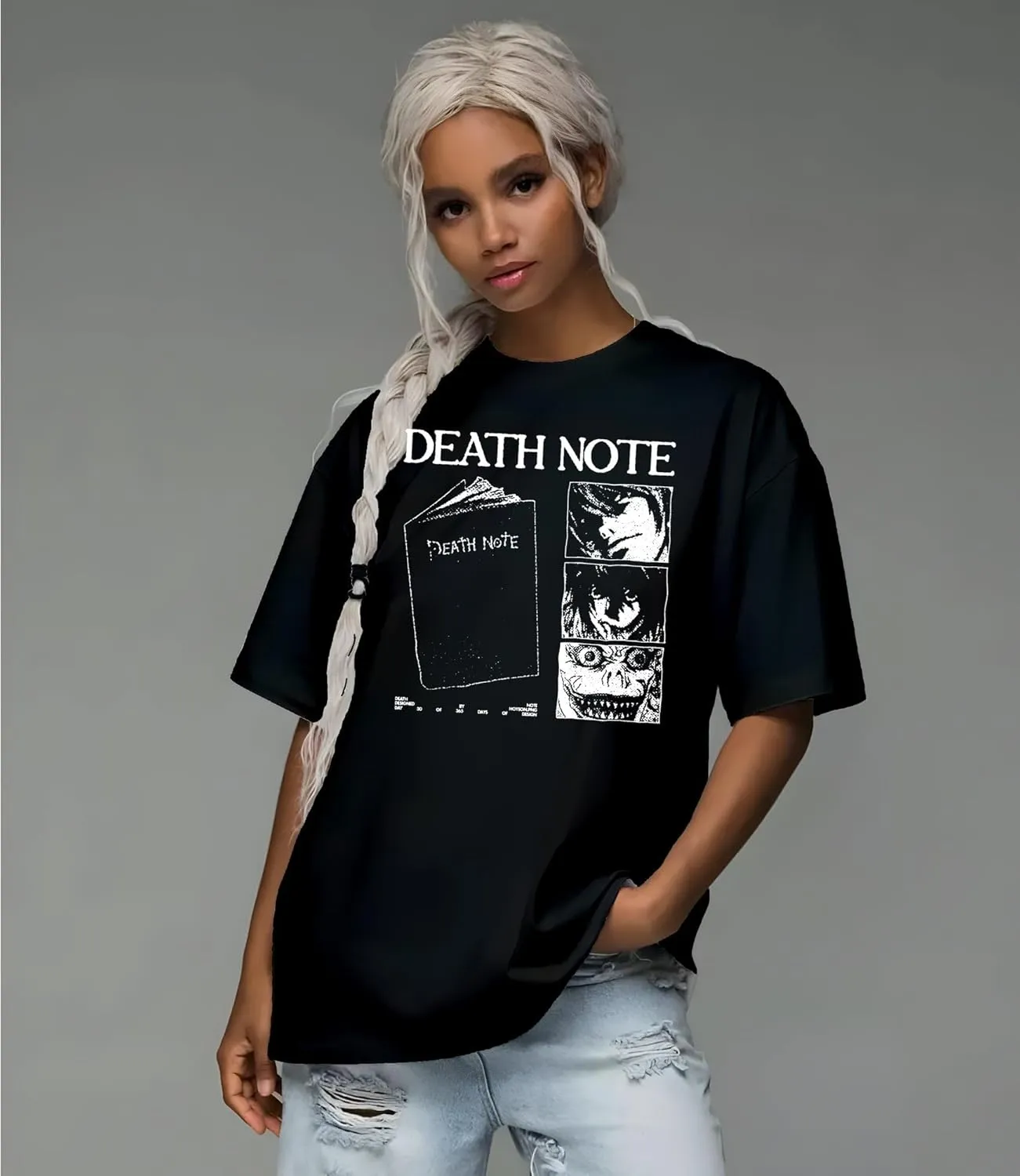 Death Note Character Panels, Light and Ryuk T-Shirt, Unisex Vintage Y2K Oversized Anime Graphic T-Shirt, Retro Aesthetic