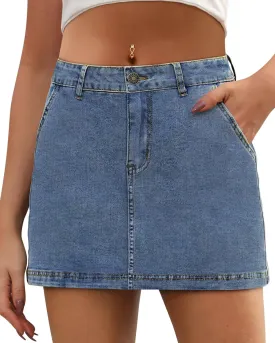 Denim Skorts for Women Skirt Stretchy High Waisted Womens Skirts Asymmetrical Hem Casual Mini Jean Skirt with Shorts