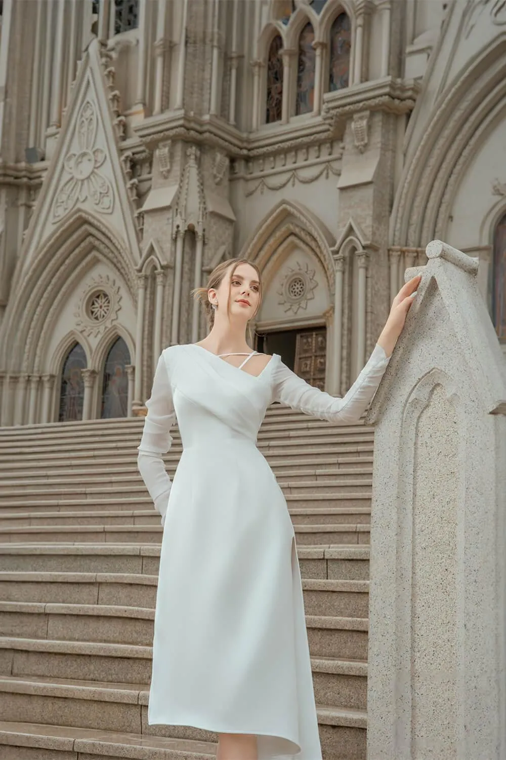 Dhotra Asymmetric Side Slit Chanel Midi Dress