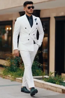Double Breasted White Suit Men Two Piece Suit Formal Wear Wedding Suit Groomsmen Dinner Suit Elegant Suit Bespoke Tailoring
