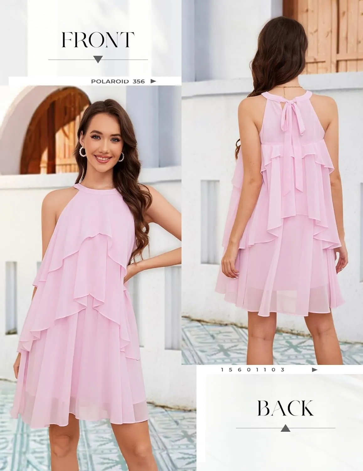 DRESSTELLS Women's Casual Halter Ruffle Tiered Dresses, Beach Wedding Cocktail Party Mini Sundress