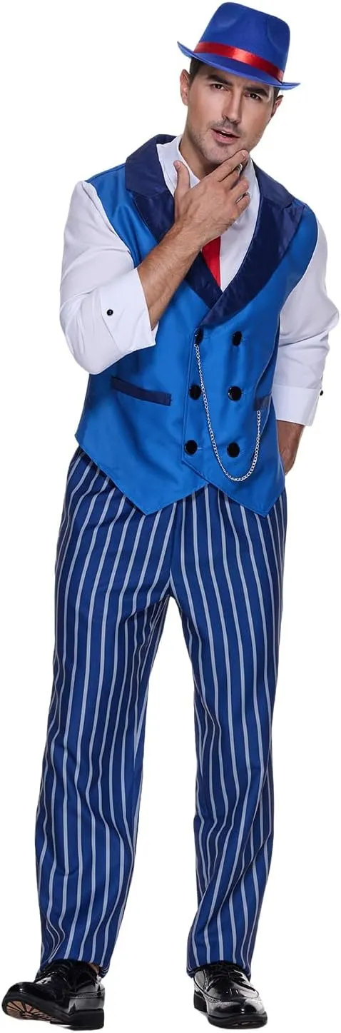 EraSpooky 1920s Mens Costume Striped Gangster Costume Vintage Suit