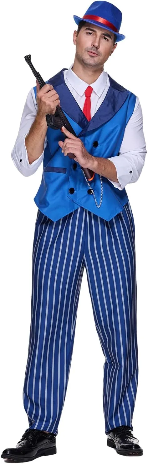 EraSpooky 1920s Mens Costume Striped Gangster Costume Vintage Suit