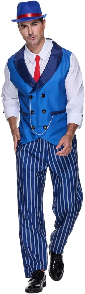 EraSpooky 1920s Mens Costume Striped Gangster Costume Vintage Suit