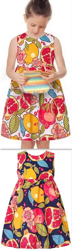 Fruit Print Dress, White or Black