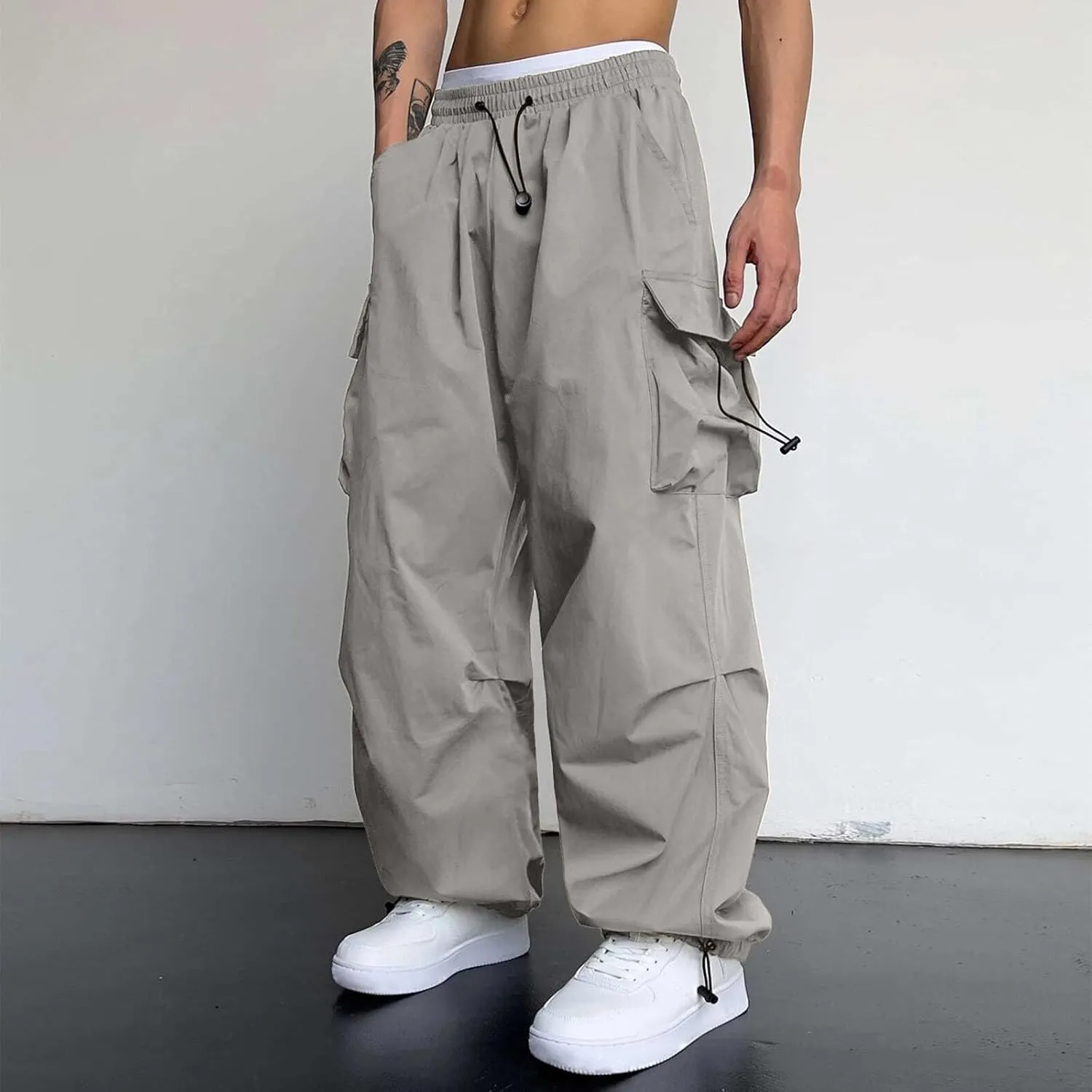 Fxbar Mens Casual Cargo Pants Workout Joggers Stretch Sweatpants Hiking Drawstring Tactical Pants with Multi Pockets