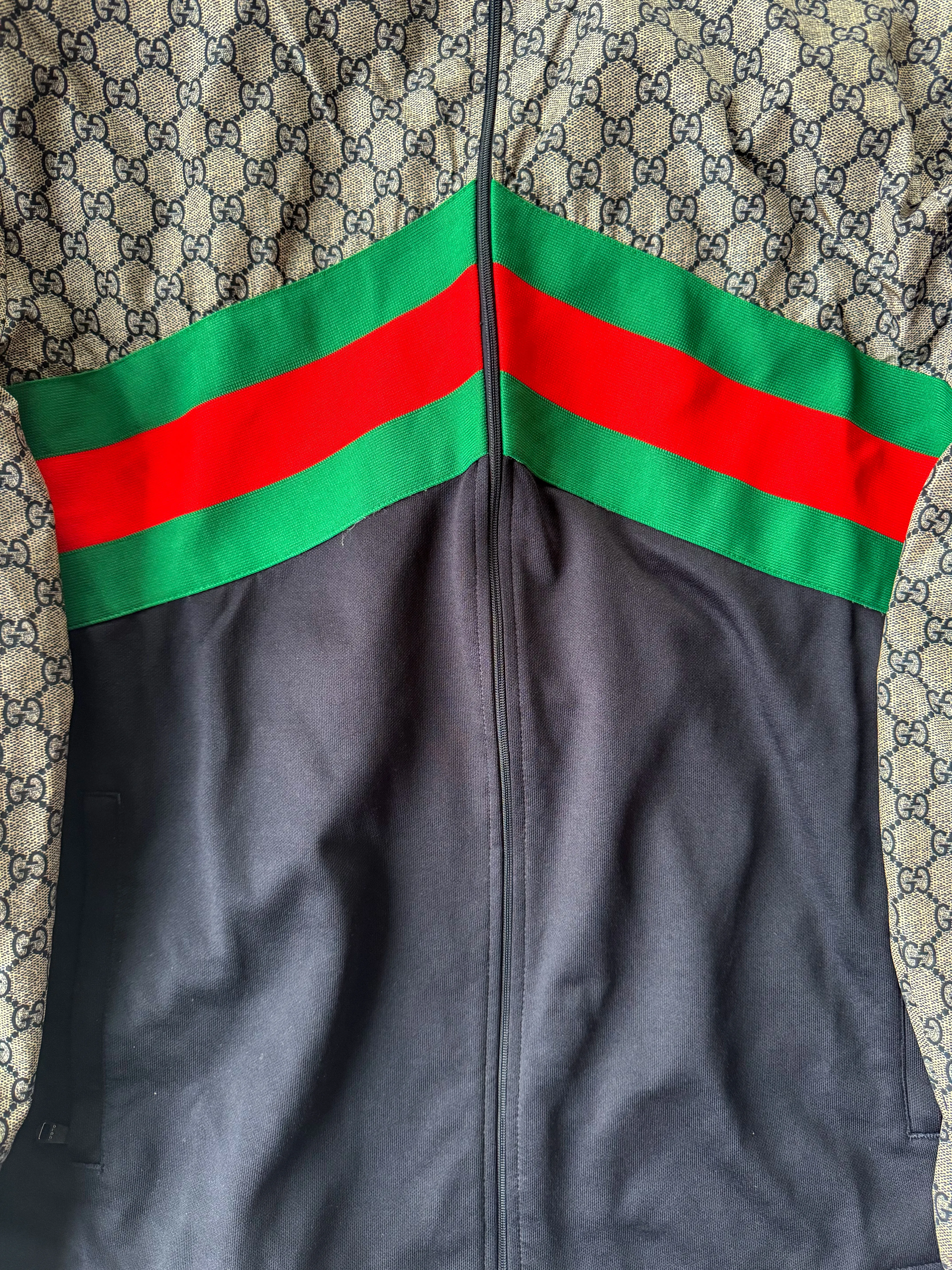 Gucci Beige GG Monogram Striped Windbreaker