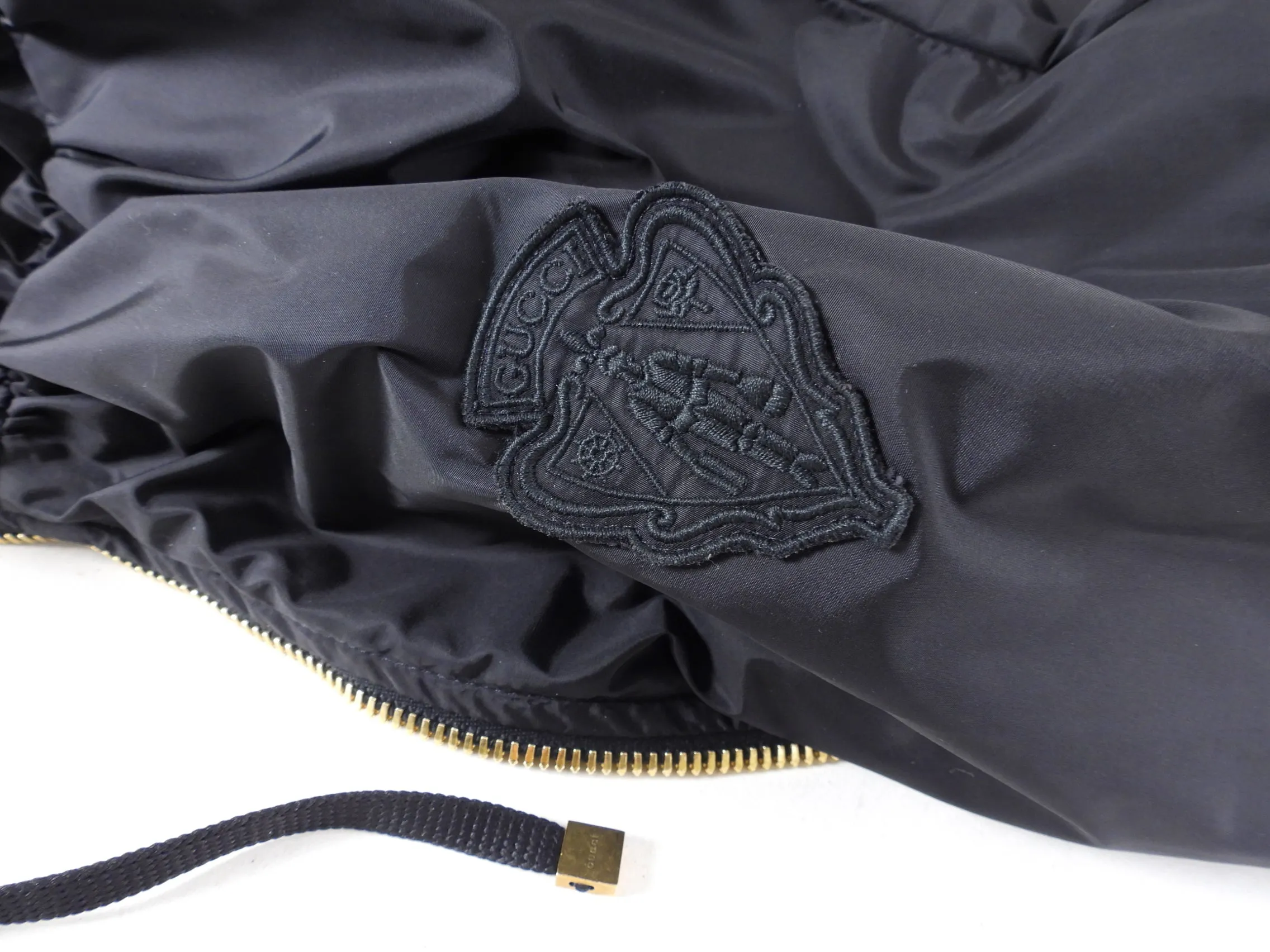 Gucci Black Nylon Zip Hooded Jacket With Crest Detail - M - (6/8)