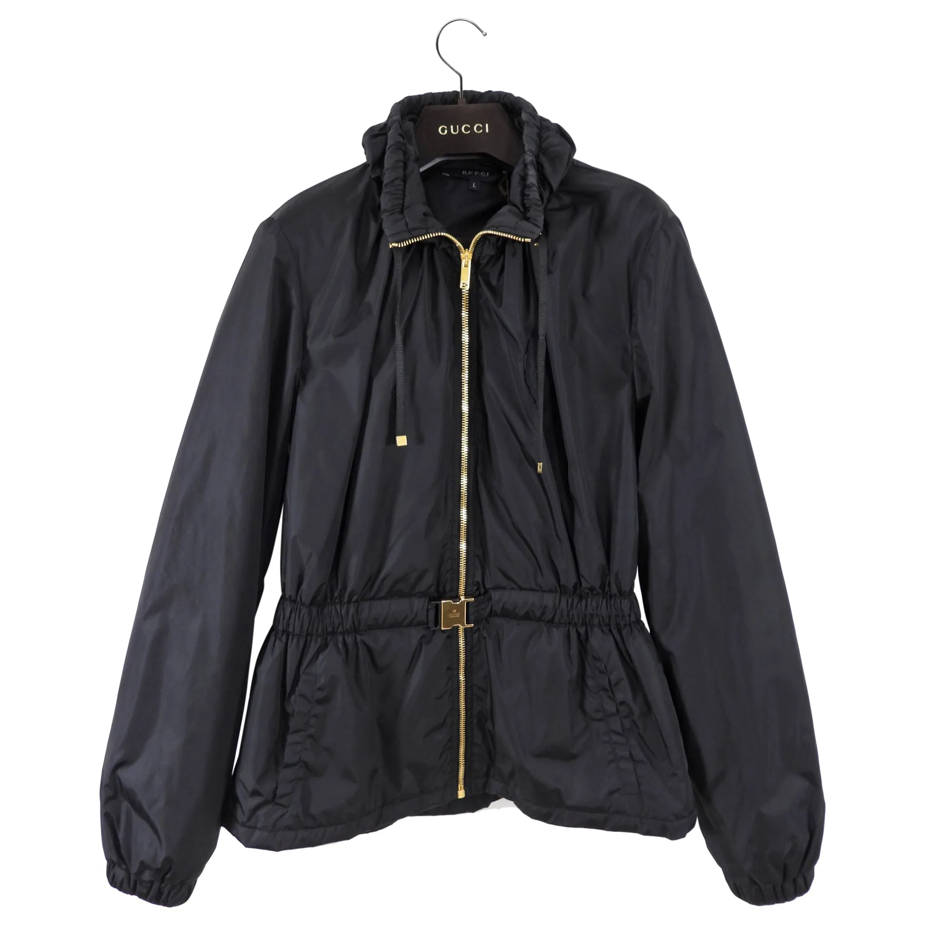 Gucci Black Nylon Zip Hooded Jacket With Crest Detail - M - (6/8)